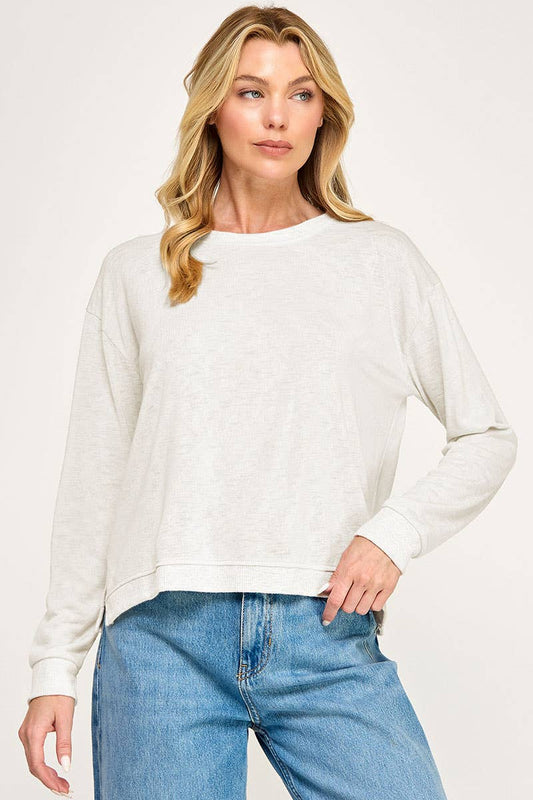 Wasabi + Mint Slub Hacci Boxy Long Sleeve Top - Black