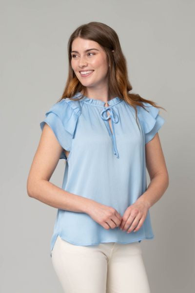 Georgette Tie Front Ruffle Sleeve Blouse