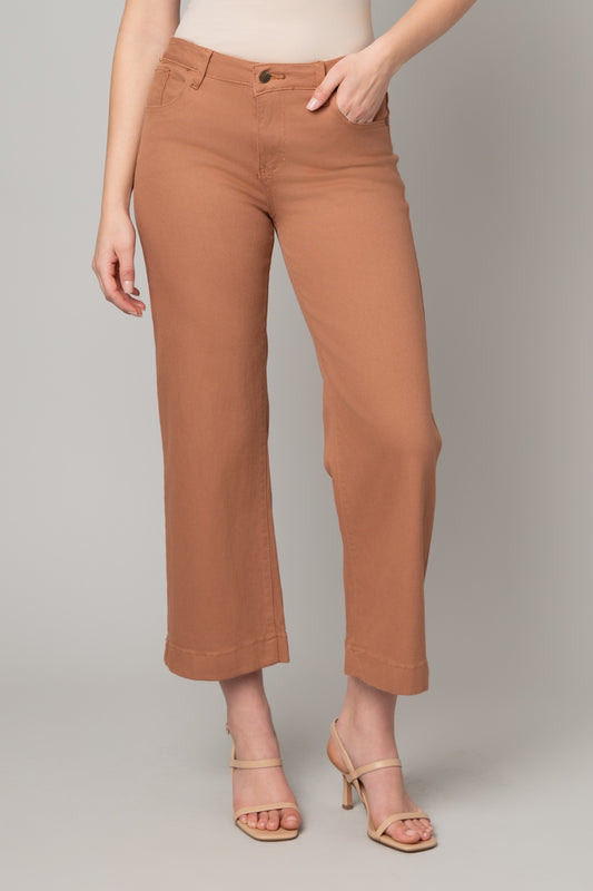 Chestnut Stretch Twill Wide Leg Jeans