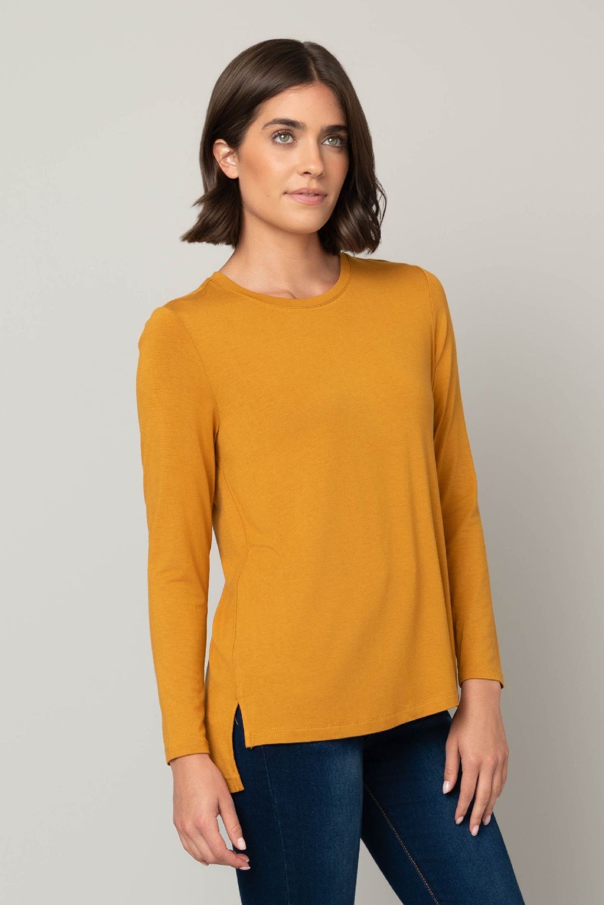 Mustard Slub Knit Scoop Neck Tee