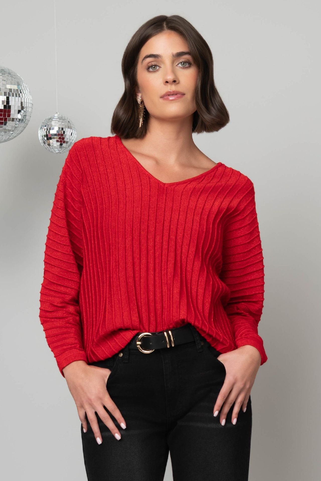 Lurex V-Neck Dolman Sweater