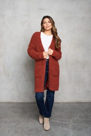 Longline Popcorn Open Front Cardigan