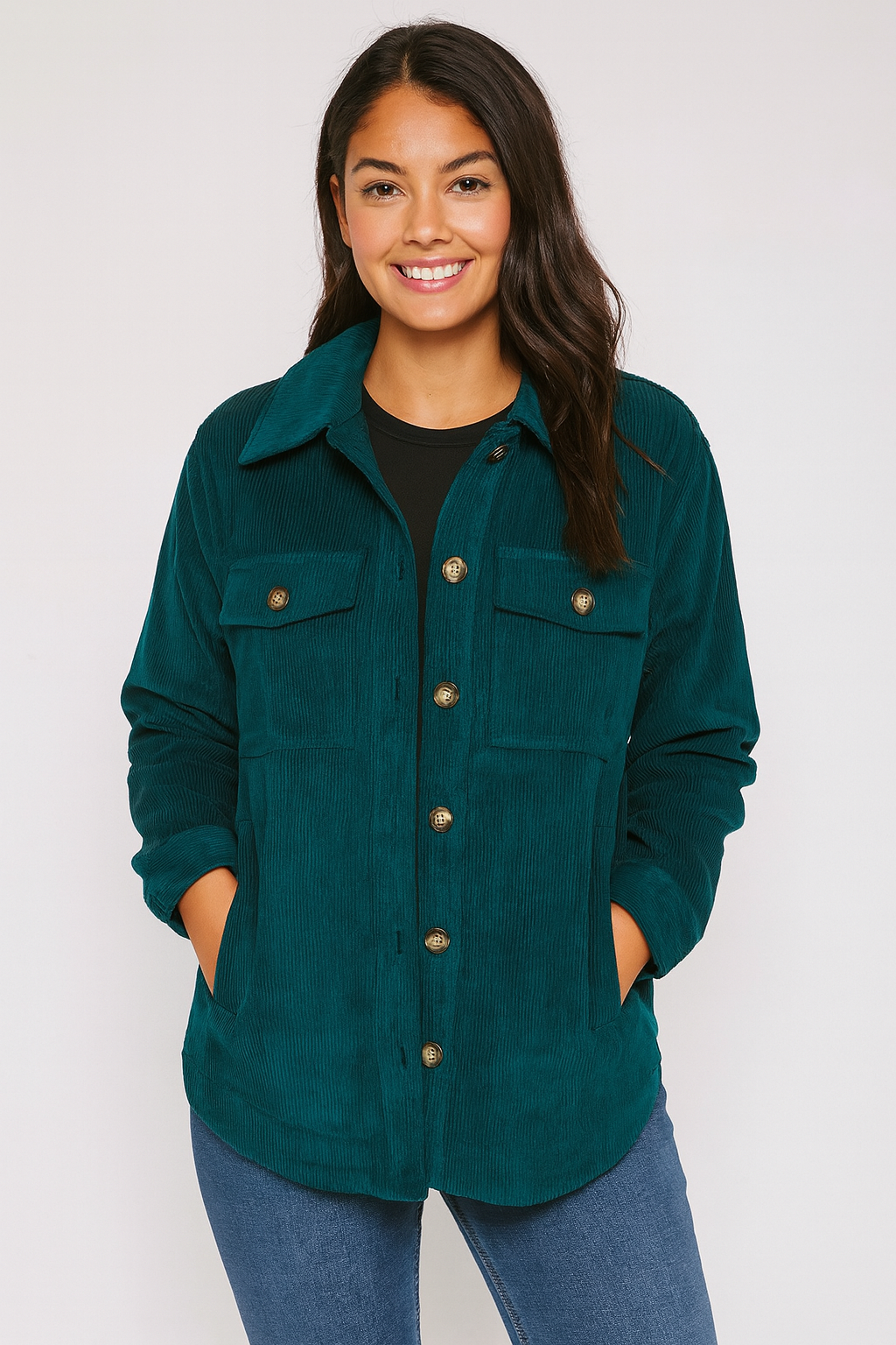 Corduroy Button Front Shacket