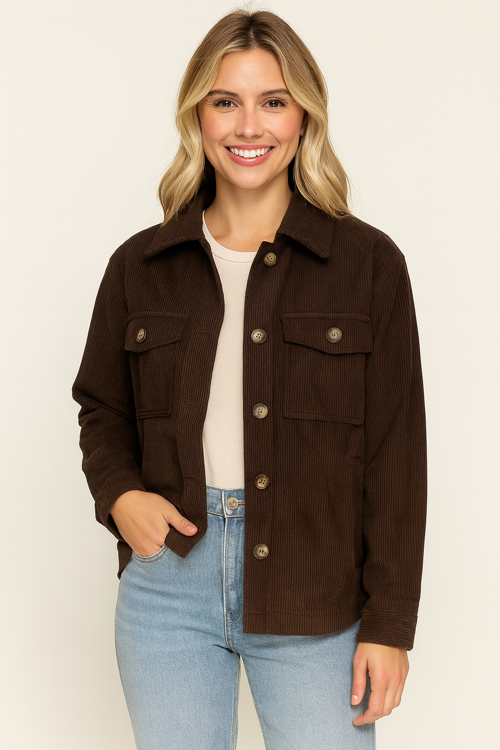 Corduroy Button Front Shacket