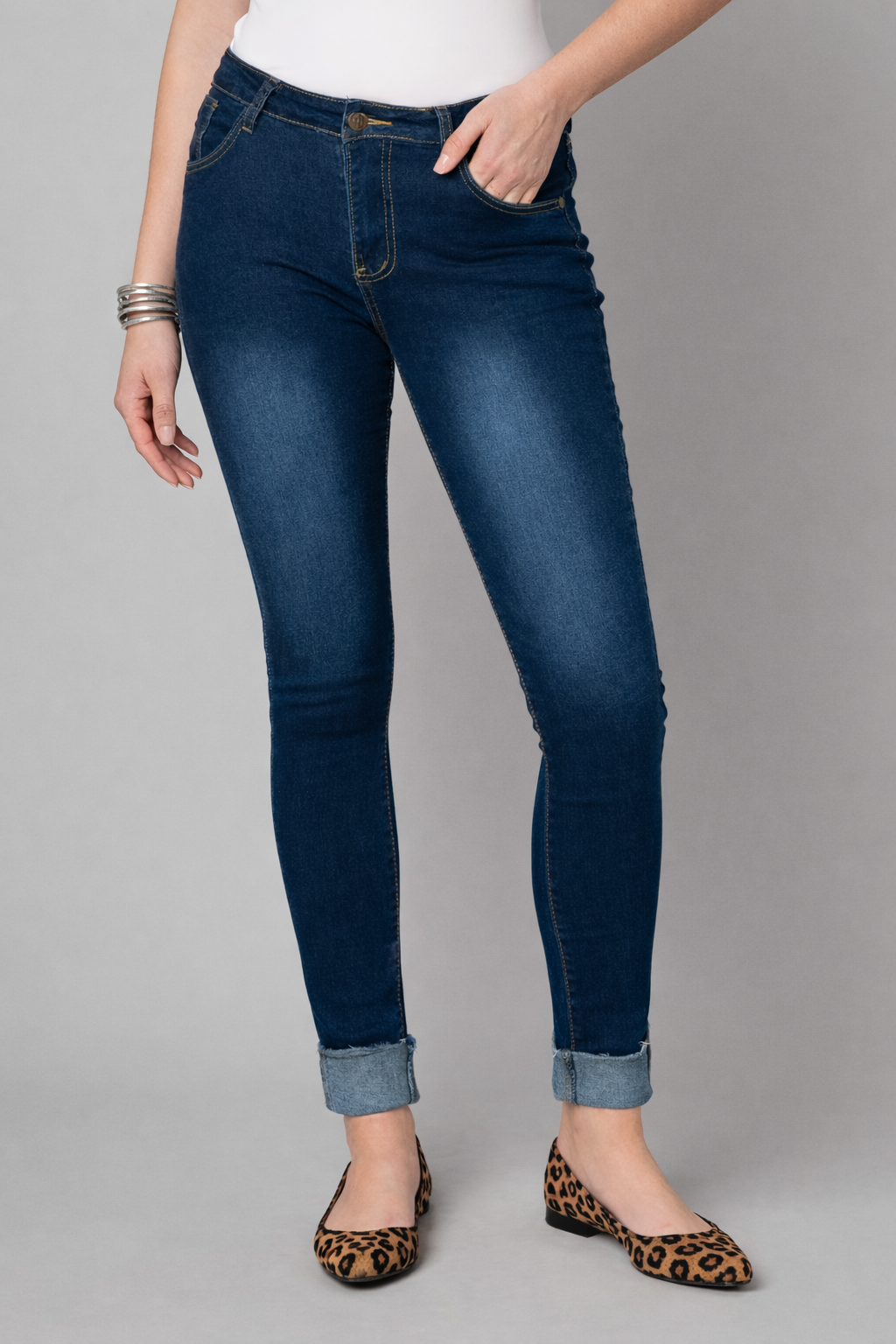 Dark Wash Stretch Denim Roll Cuff Skinny Jean
