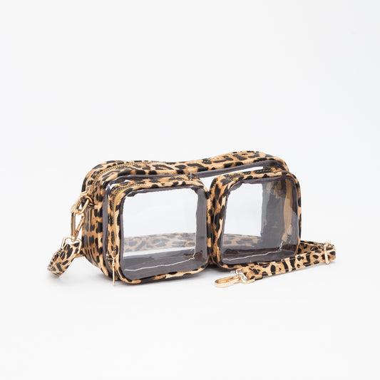 Jessa Clear Leopard Crossbody Bag
