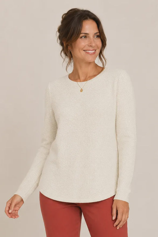 Ivory Seedstitch Crew Neck Sweater