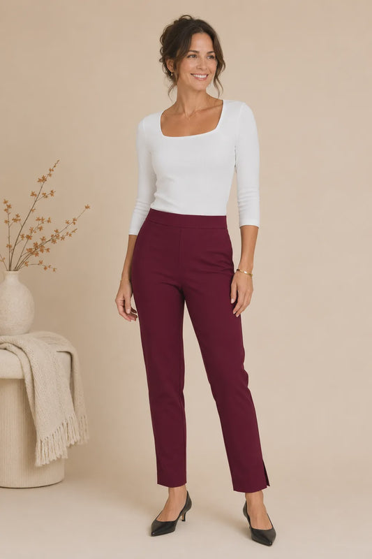 Burgundy High-Rise Super Stretch Ankle Pants