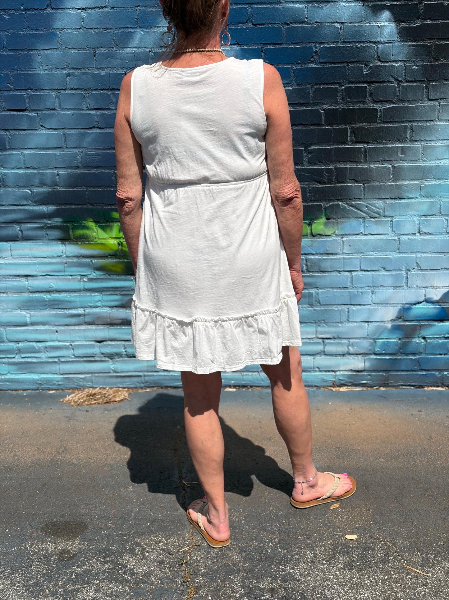 White Slub Knit Crochet Lace Trim Dress