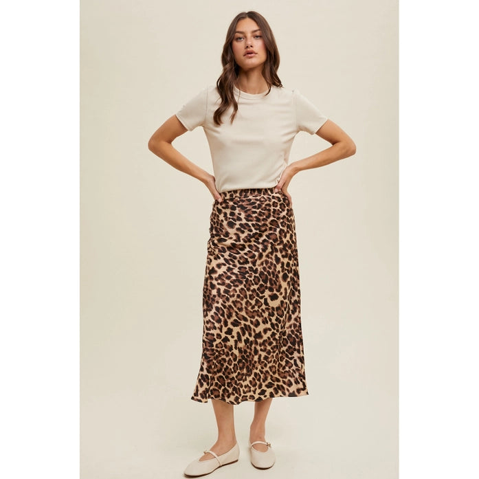 Leopard Midi Pencil Skirt with Elastic Waistband