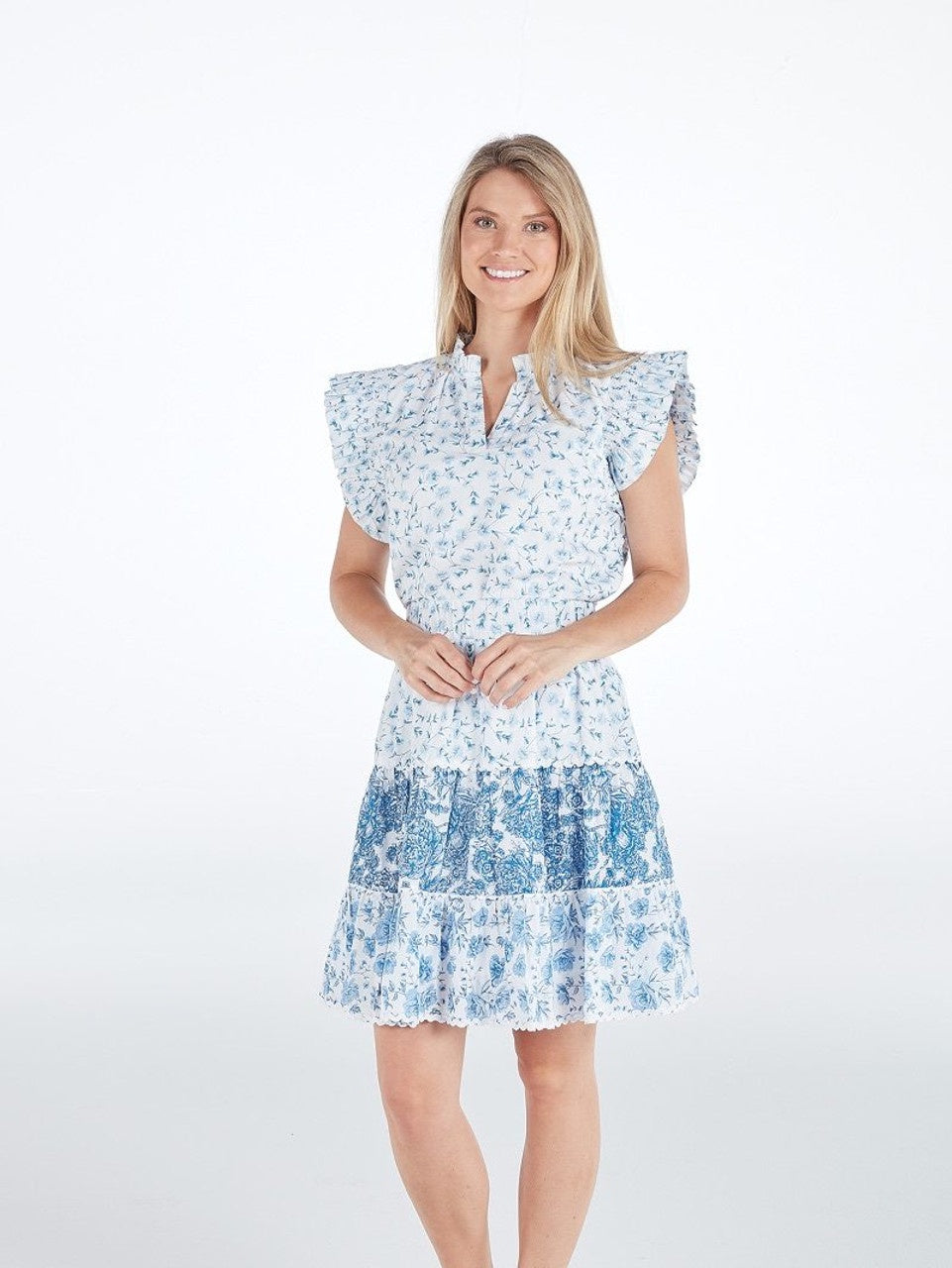 SS Floral Blue Tiered Skirt