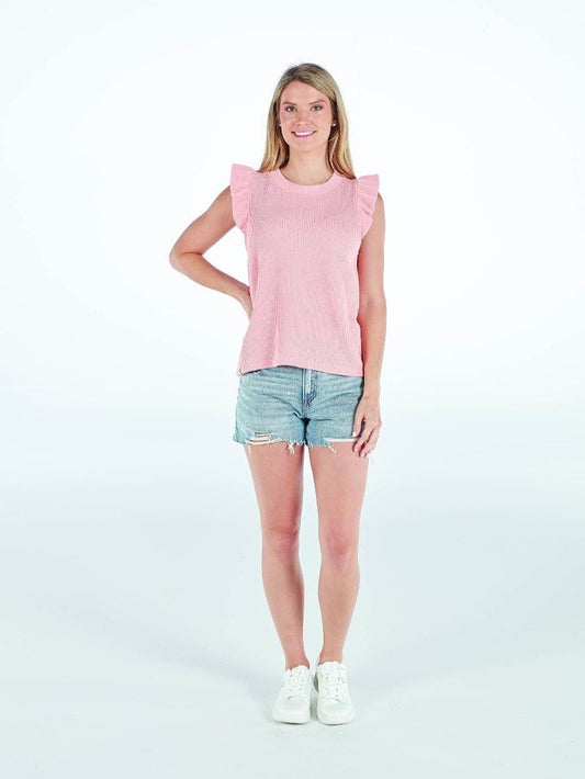 SS Knit Ruffle Tank - Coral Orange Simply Southern