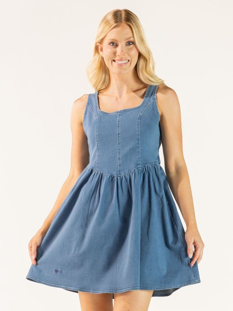 Baby Blue Denim Tie Waist Dress