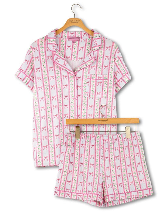 Simply Southern Pink Bow Stripe Short Pajama Set