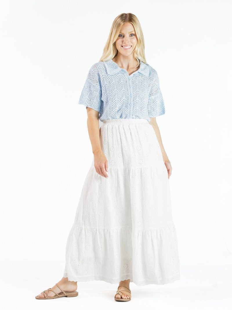 SS Tiered White Maxi Skirt