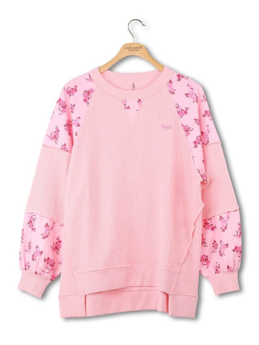 Simply Southern Pink Floral Patchwork Oversized Pullover