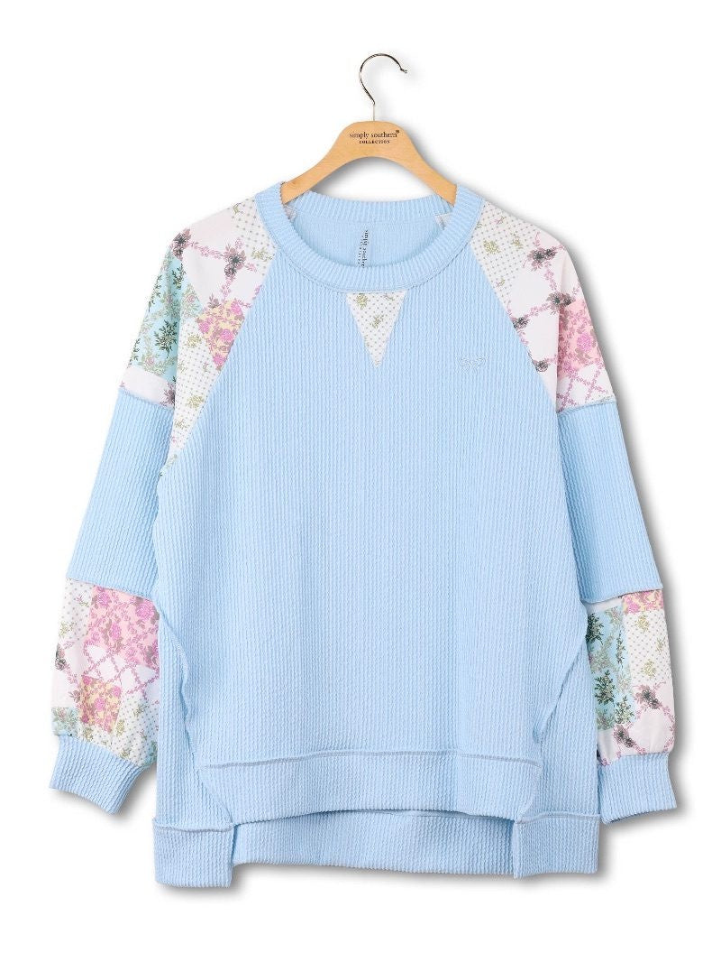 Simply Southern Blue Floral Patchwork Oversized Pullover