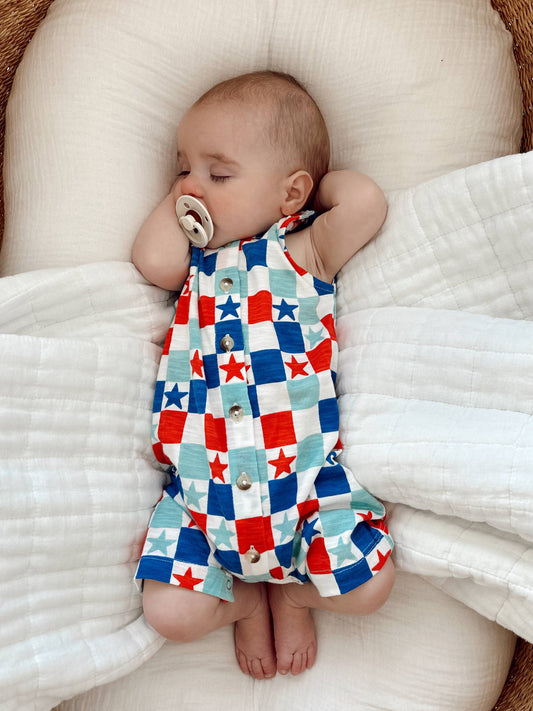 Red, White & Blue Checkerboard / Organic Bay Shortie (Baby): 12-18M SIIX Collection