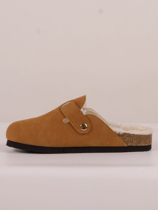Cozy Chic Fur-Lined Buckle Slippers - Brown
