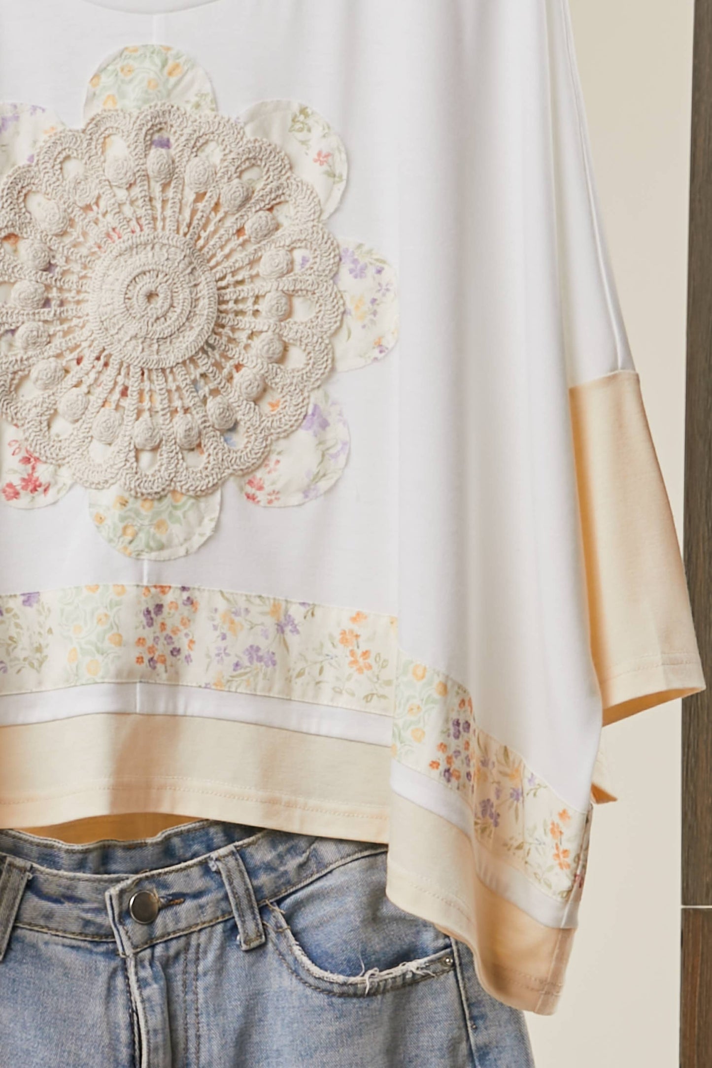Ivory Lace Embroidered Short Sleeve Top