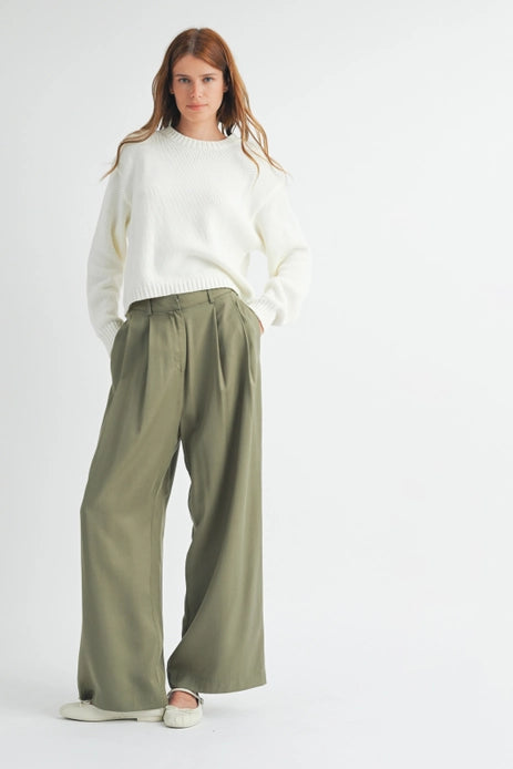 Olive Essence Wide-Leg Trousers