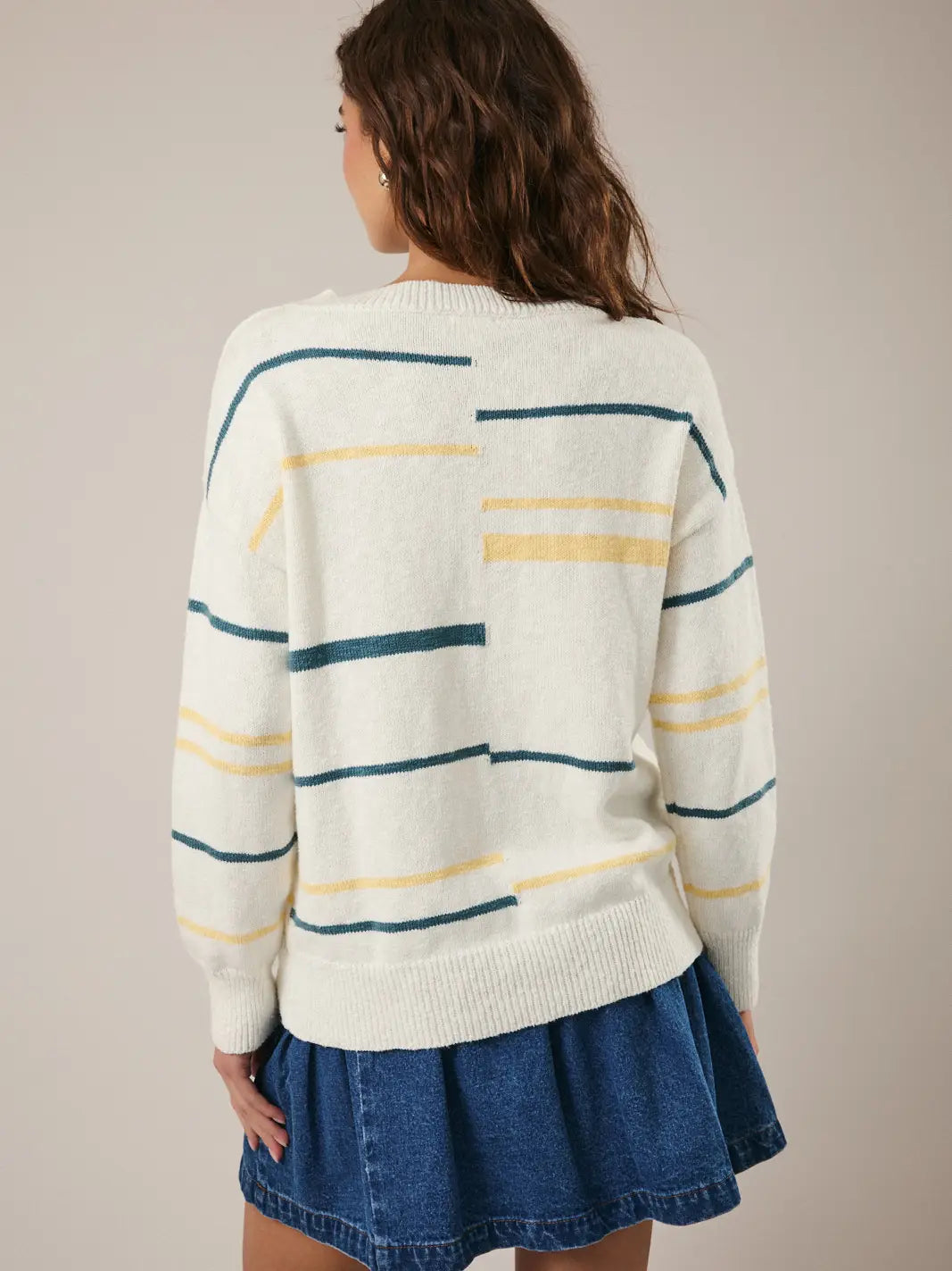 V-Neck Long Sleeve Stripe Sweater