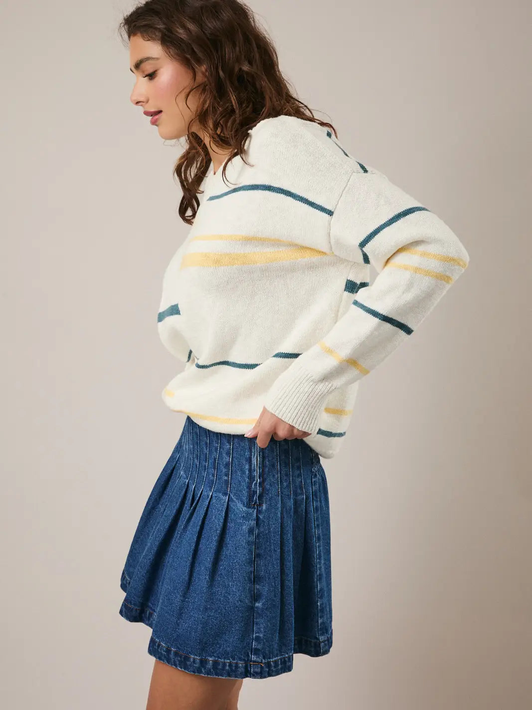 V-Neck Long Sleeve Stripe Sweater