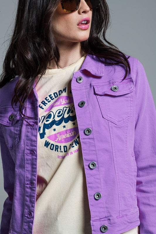 Lilac Slim Denim Trucker Jacket Q2