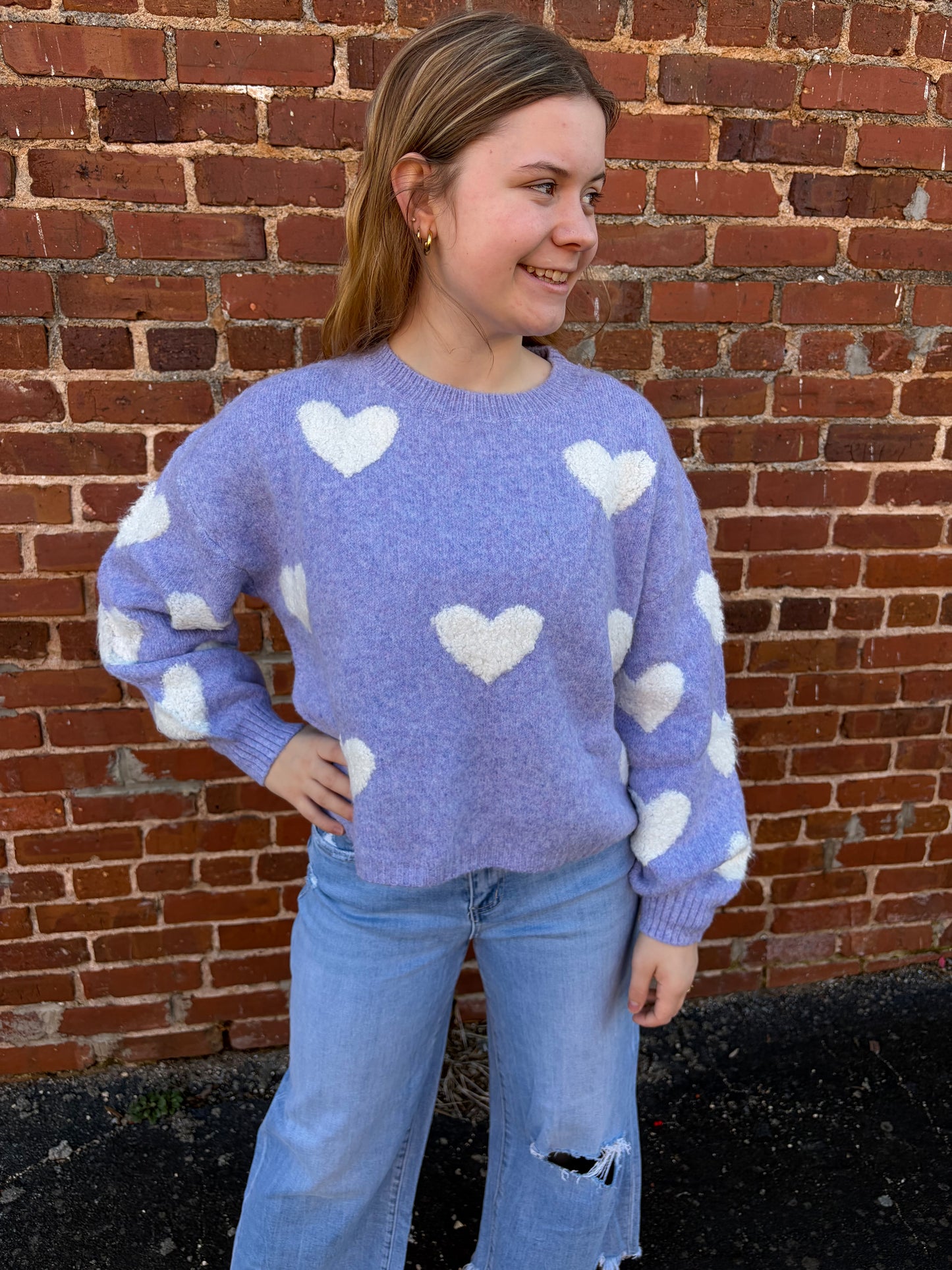 Madelyn Lovely Hearts Crew Neck Sweater – Lavender