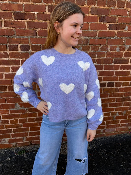 Madelyn Lovely Hearts Crew Neck Sweater – Lavender