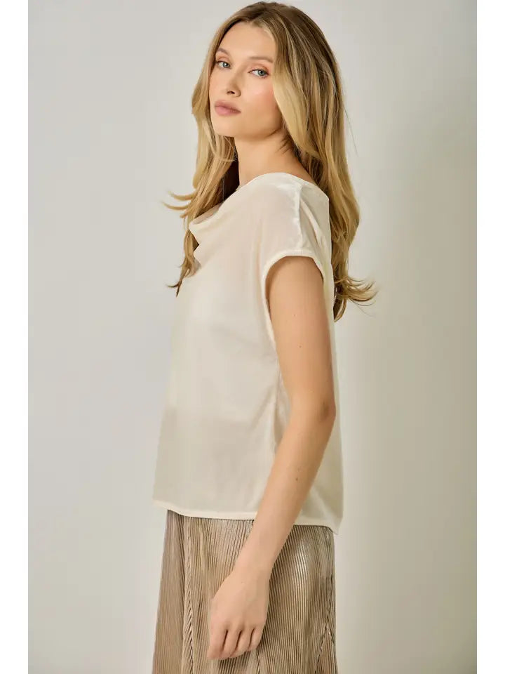 Mystree Velvet Cowl Neck Top - Pearl