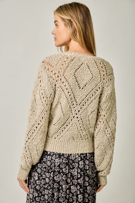 Mystree Sand Crochet Knit Cardigan