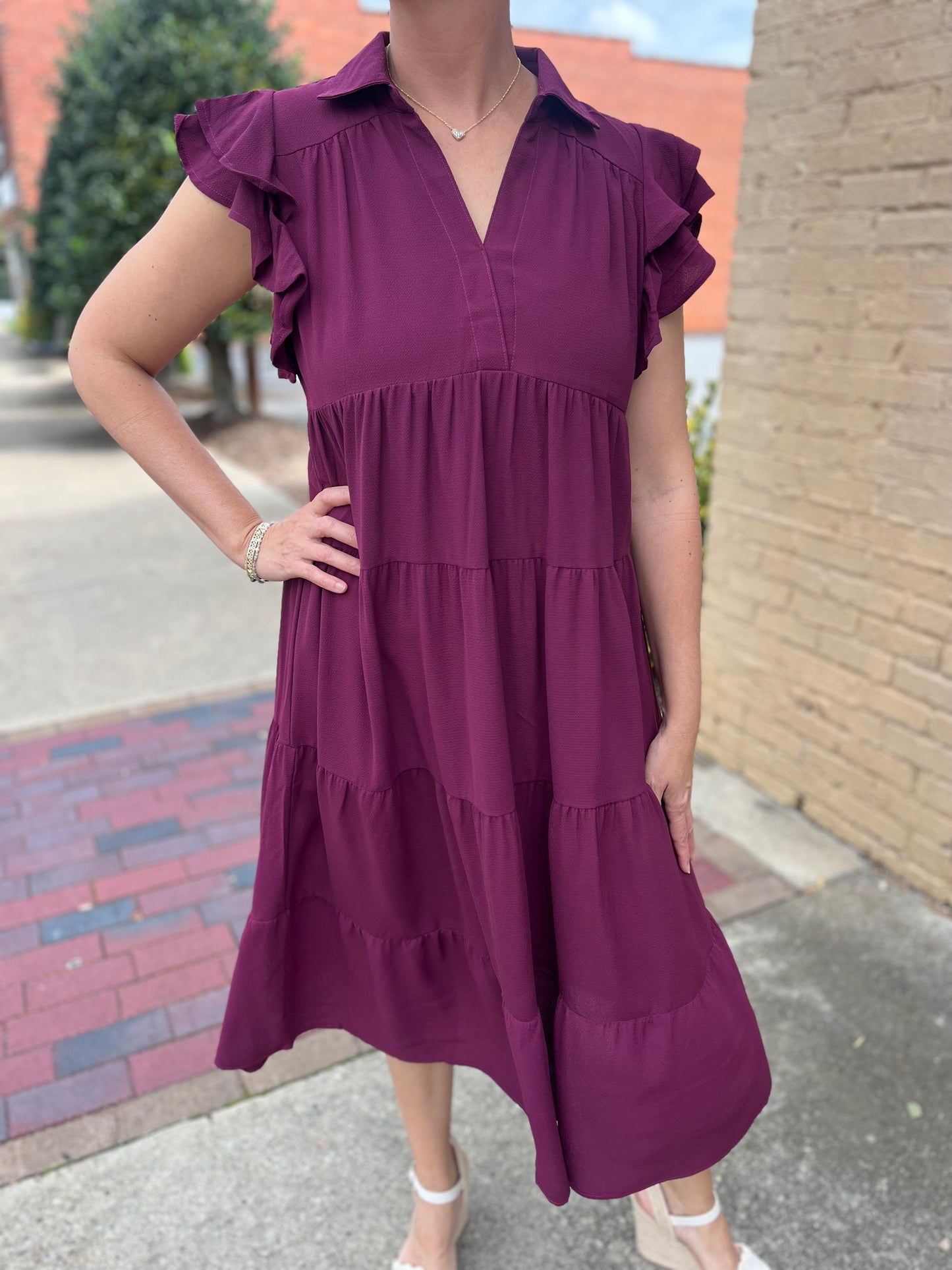 Umgee Plum Midi Dress with Collar