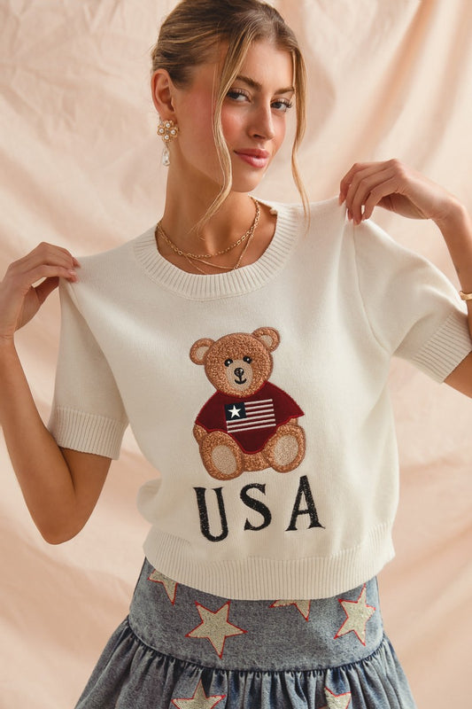 Teddy Bear USA Sweater Top
