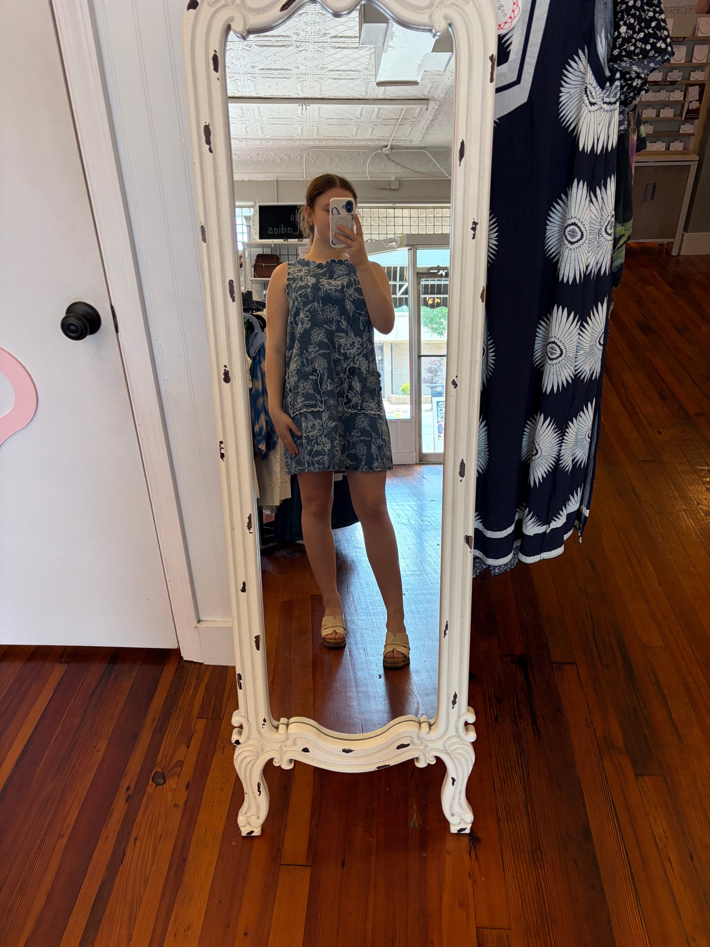 BON Vintage Floral Denim Mini Dress