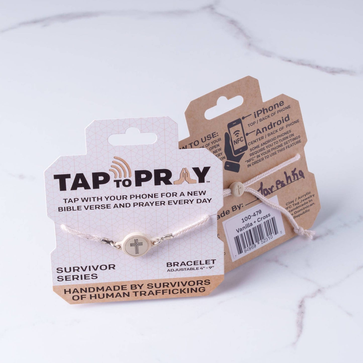Tap To Pray™ - Survivor Series Handmade Bracelets: .999 Silver-Plated + Slate Cross