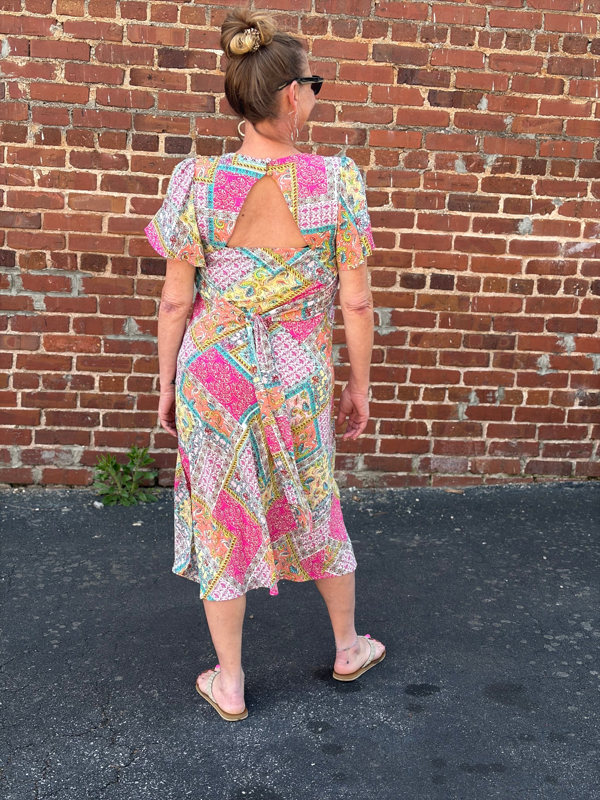Georgette Patchwork V-Neck Maxi Dress Orange/Pink Combo –  www.shoppesonmainconover.com