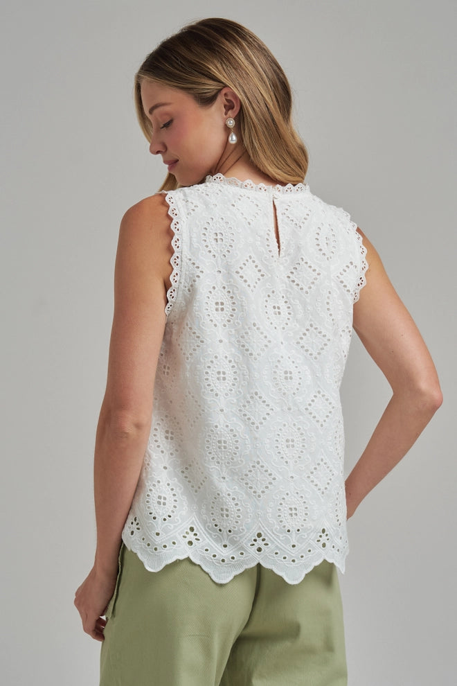 BON Eyelet Lace Sleeveless Romantic Top