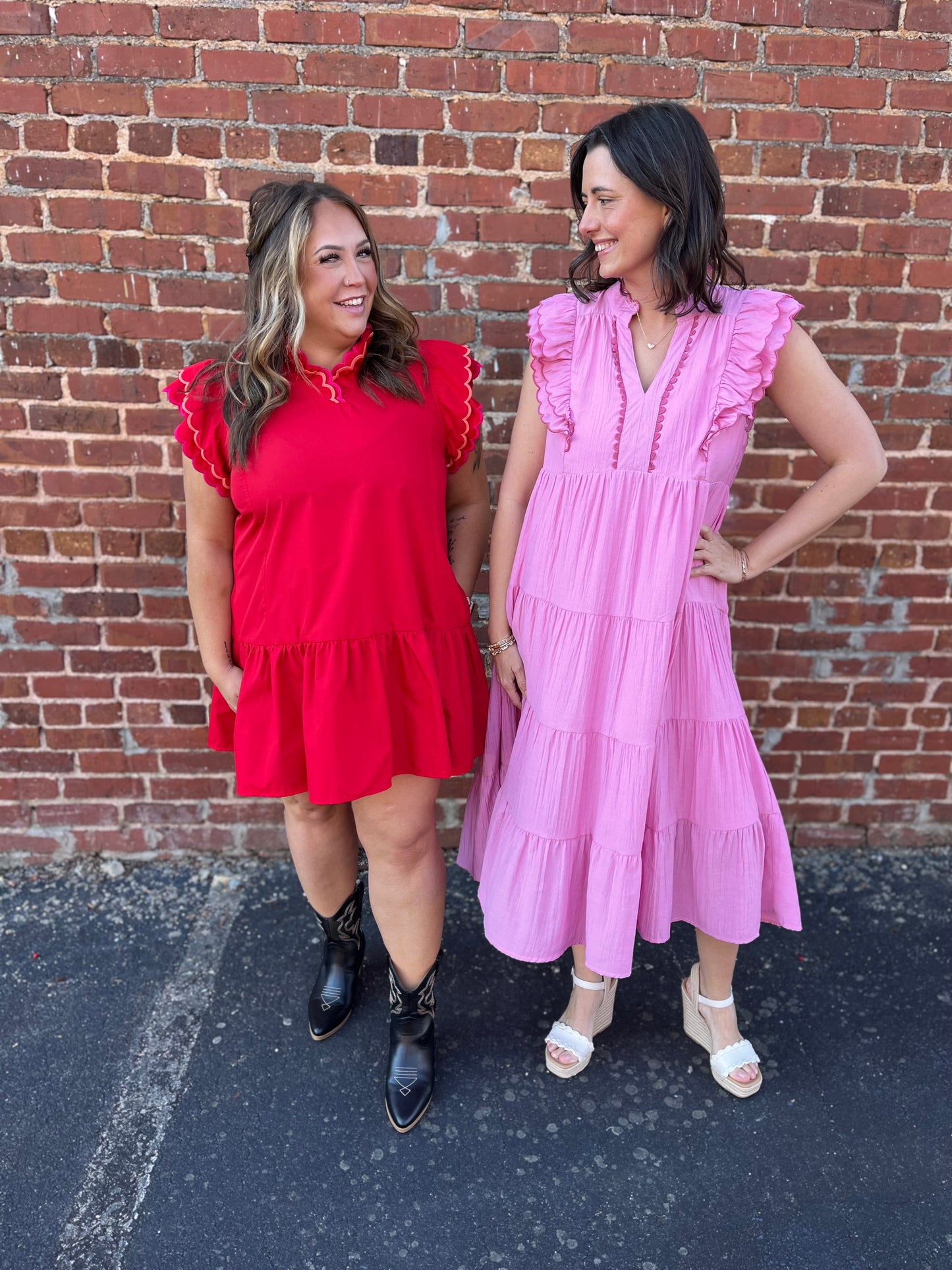 Umgee Pink Tiered Maxi Dress with Scalloped Details