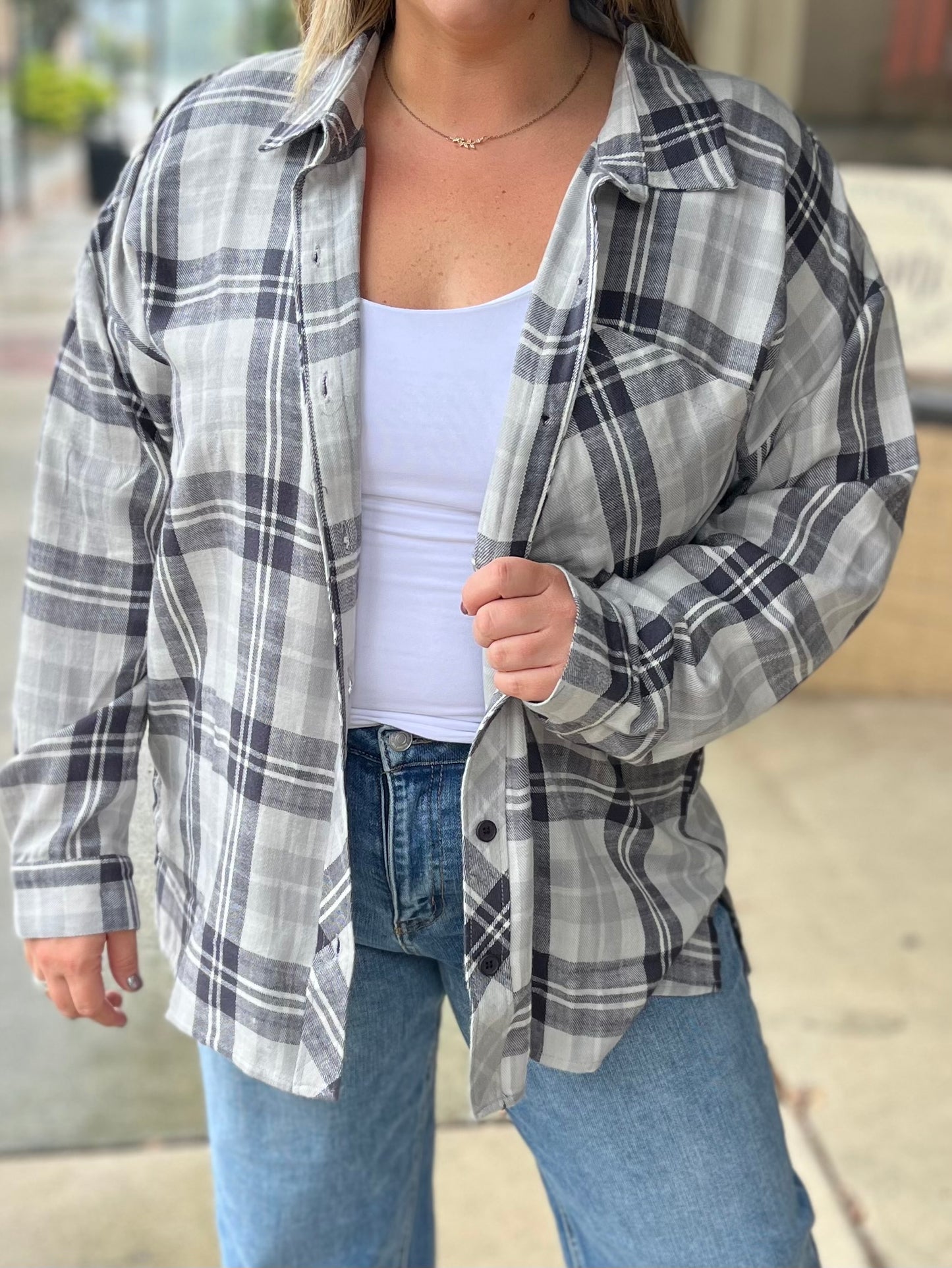 PLUS Navy Boyfriend Flannel