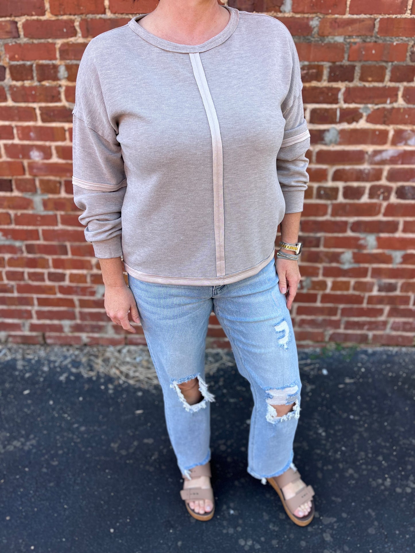 Staccato Mocha Edge Cut Detail Pullover