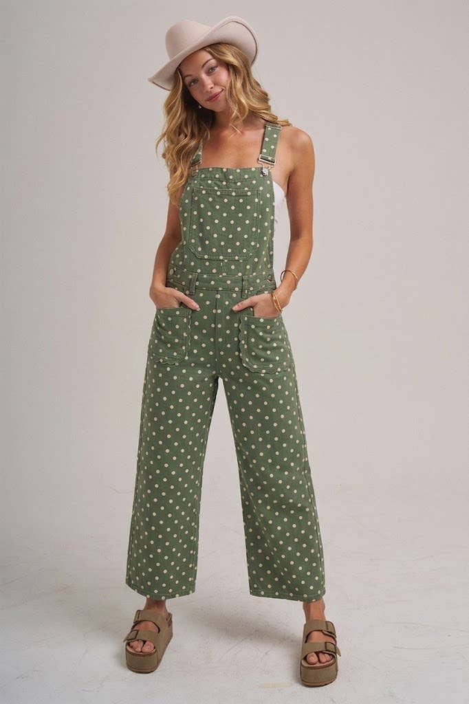 BON Olive Polka Dot Twill Jumpsuit