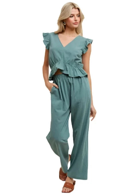 Ruffle Relaxed Crop and Pant Set