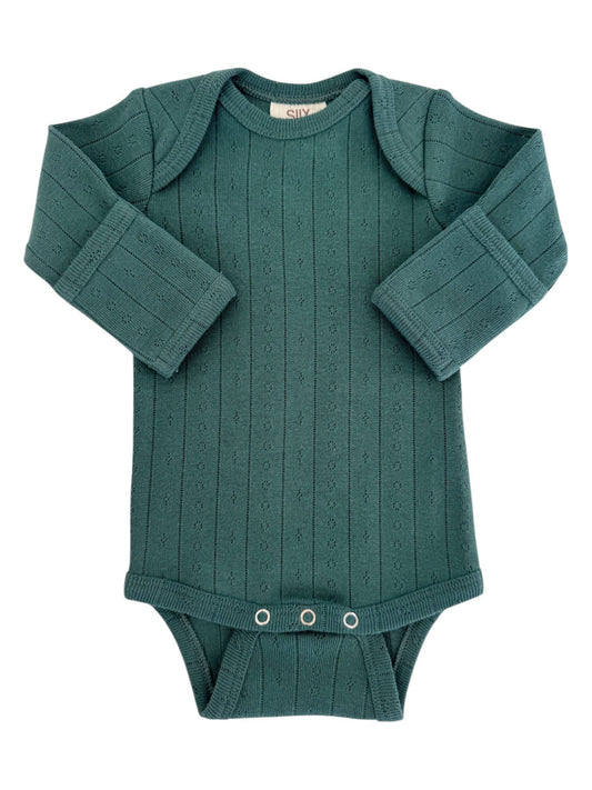 Pine / Organic Pointelle Long Sleeve Bodysuit: 3 - 6 mo.