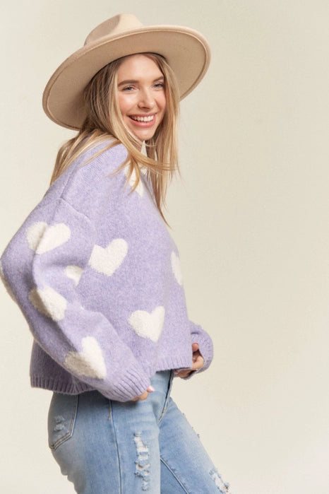 Madelyn Lovely Hearts Crew Neck Sweater – Lavender