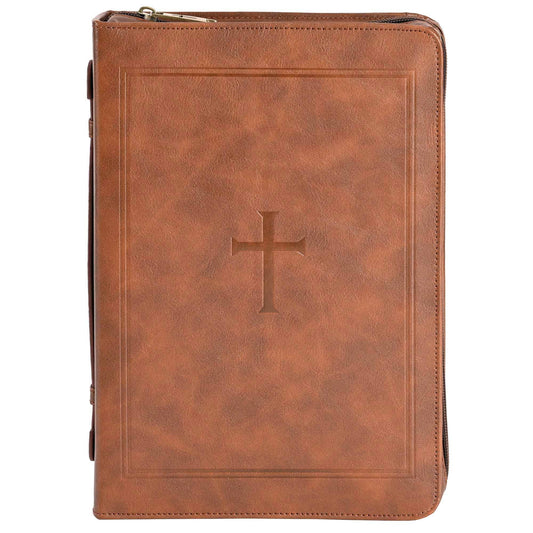 White Dove -Bible Cover Classic Cross Brown XL