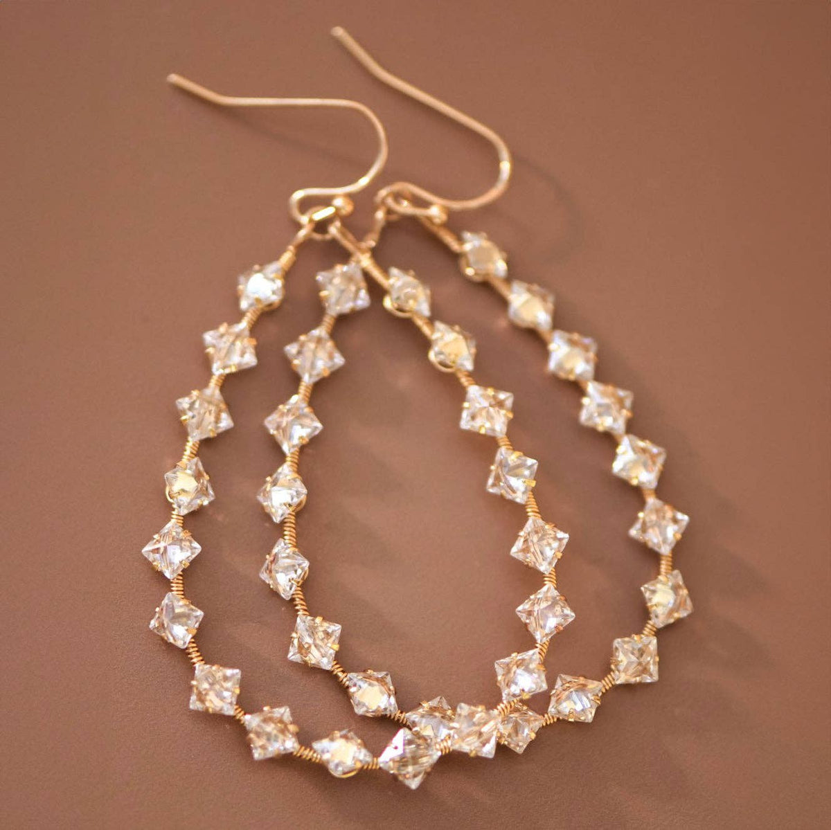 Wire Wrapped Zircon Crystal Teardrop Earrings