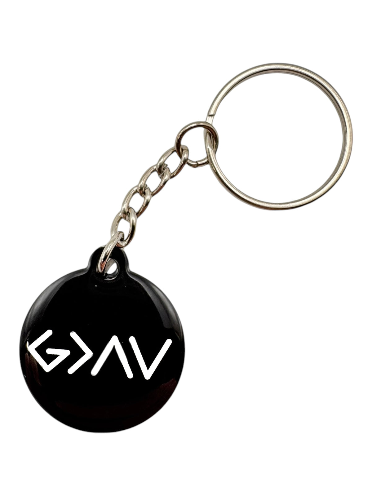 Black + God Is Greater Prayer Tag Keychain