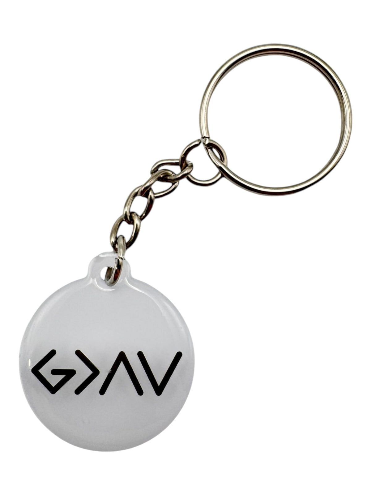 White + God Is Greater Prayer Tag Keychain