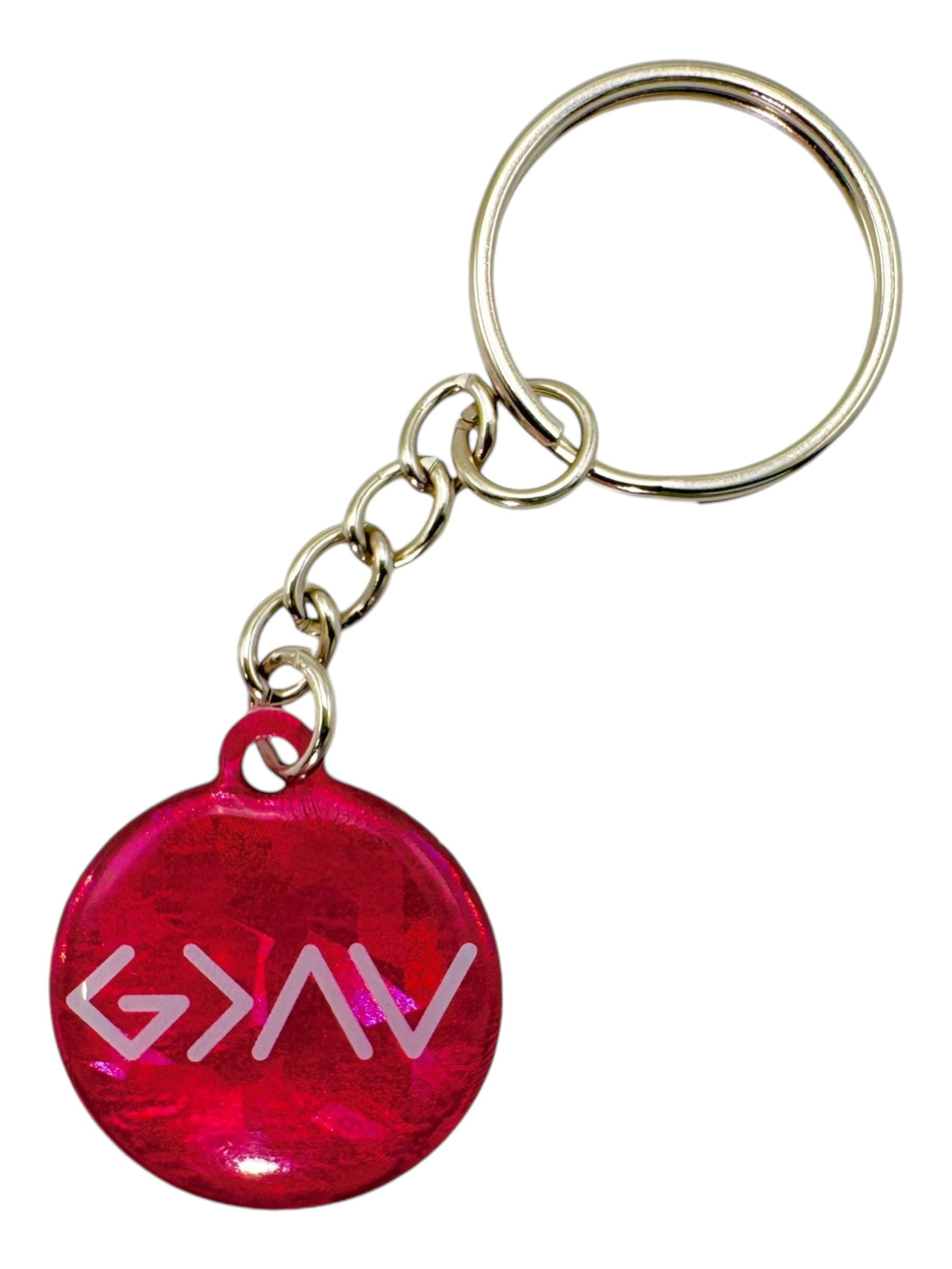 Pink Crystal + God Is Greater Prayer Tag Keychain